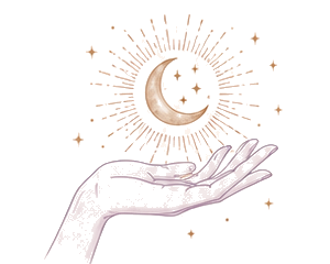 Hand beneath a crescent moon